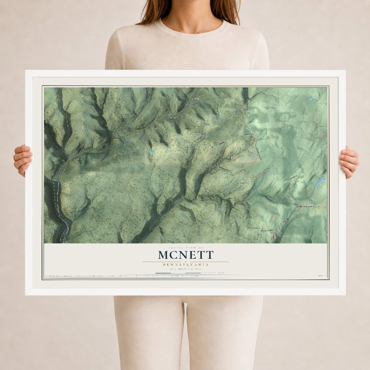 Map of McNett, Pennsylvania, 24 x 36 inch print in a white wood frame