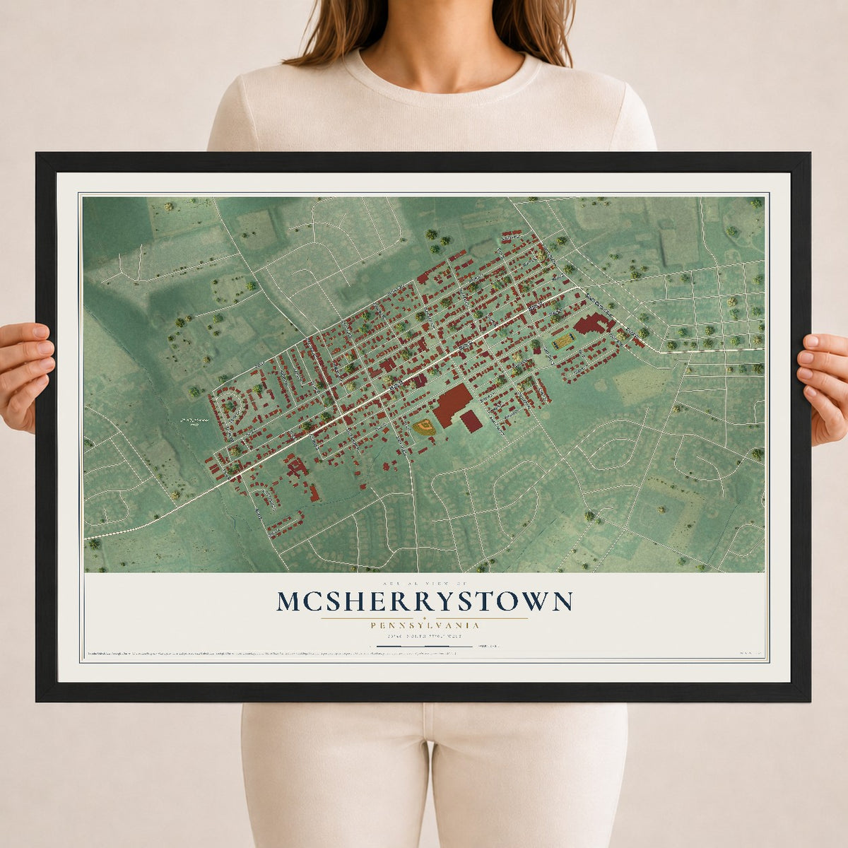 Map of McSherrystown, Pennsylvania, 18 x 24 inch print in a black wood frame