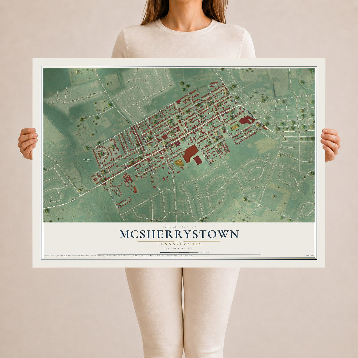 Map of McSherrystown, Pennsylvania, 24 x 36 inch unframed archival matte print