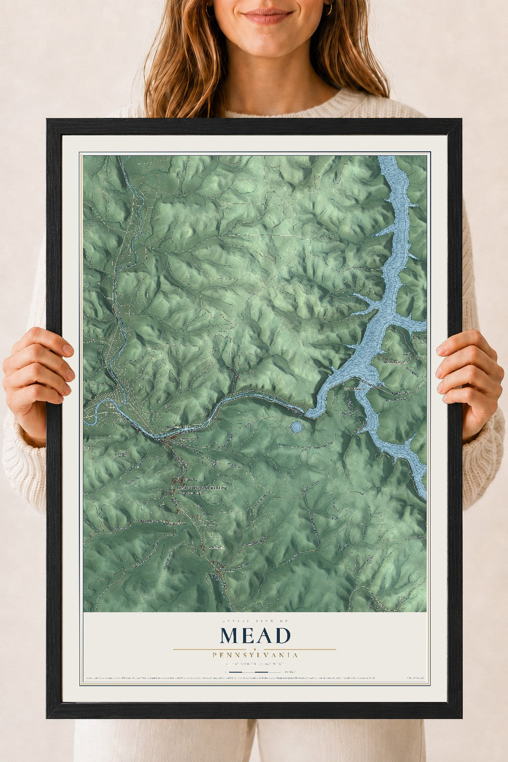 Map of Mead, Pennsylvania, 18 x 24 inch print in a black wood frame