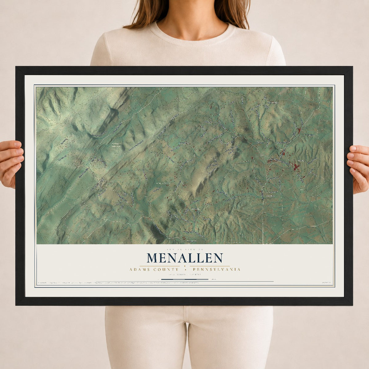 Map of Menallen, Adams County, Pennsylvania, 18 x 24 inch print in a black wood frame