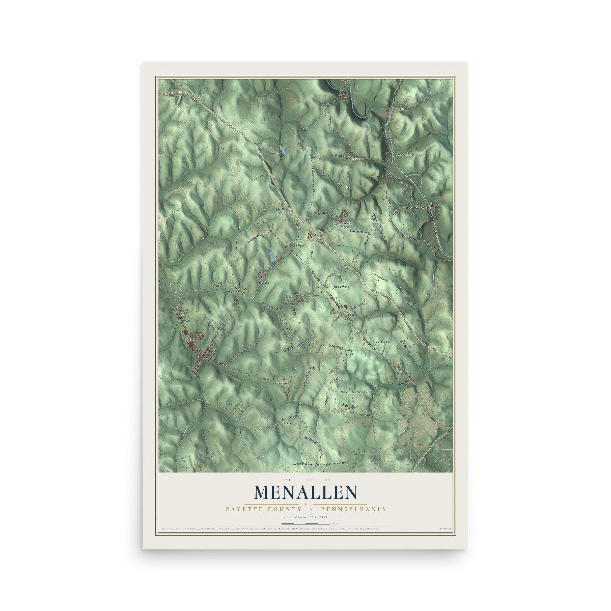 Map of Menallen, Fayette County, Pennsylvania, 12 x 18 inch unframed archival matte print