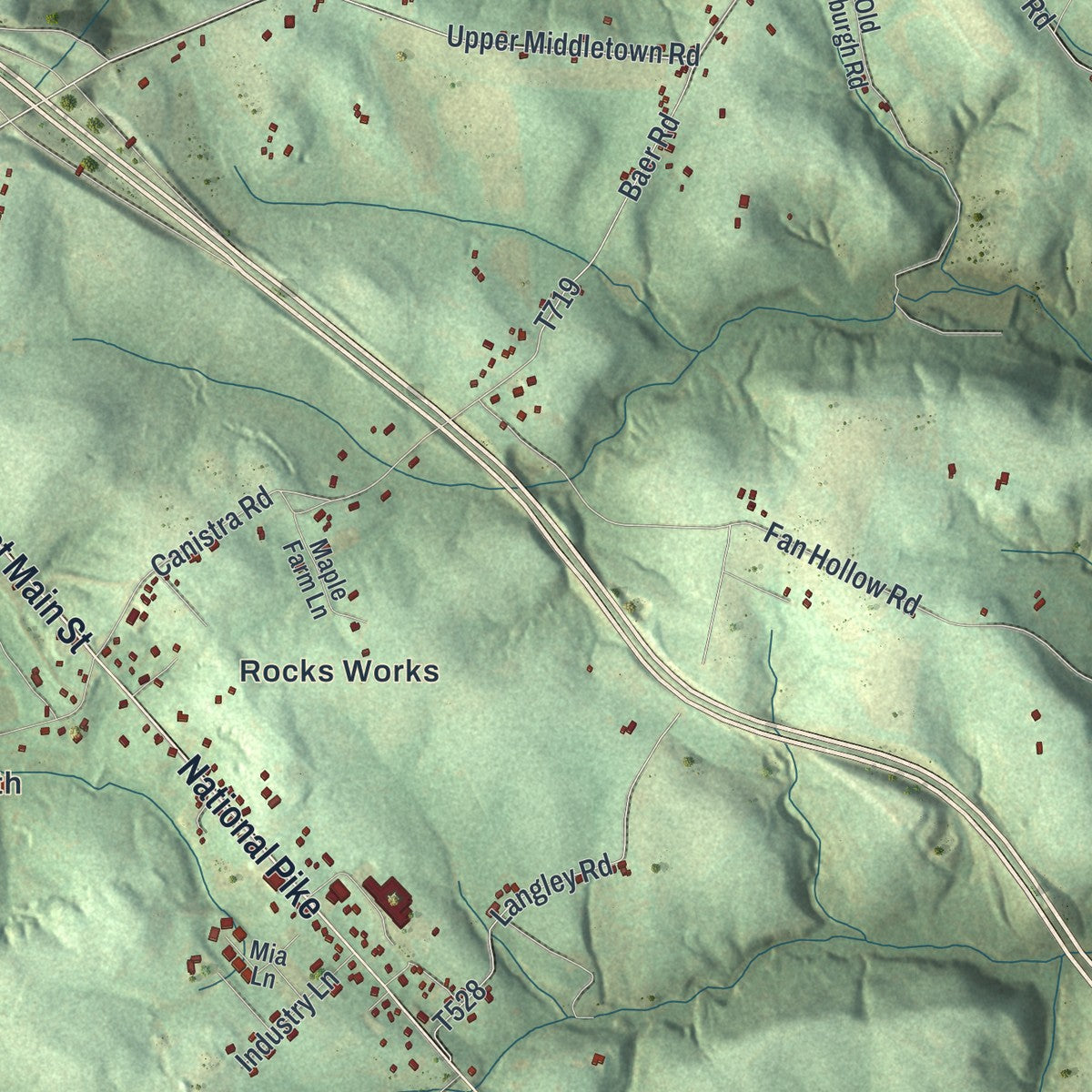 Close-up of the map of Menallen, Fayette County, Pennsylvania print showing street and building detail