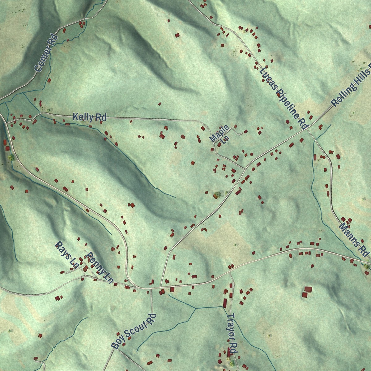 Close-up of the map of Mendon, Pennsylvania print showing street and building detail
