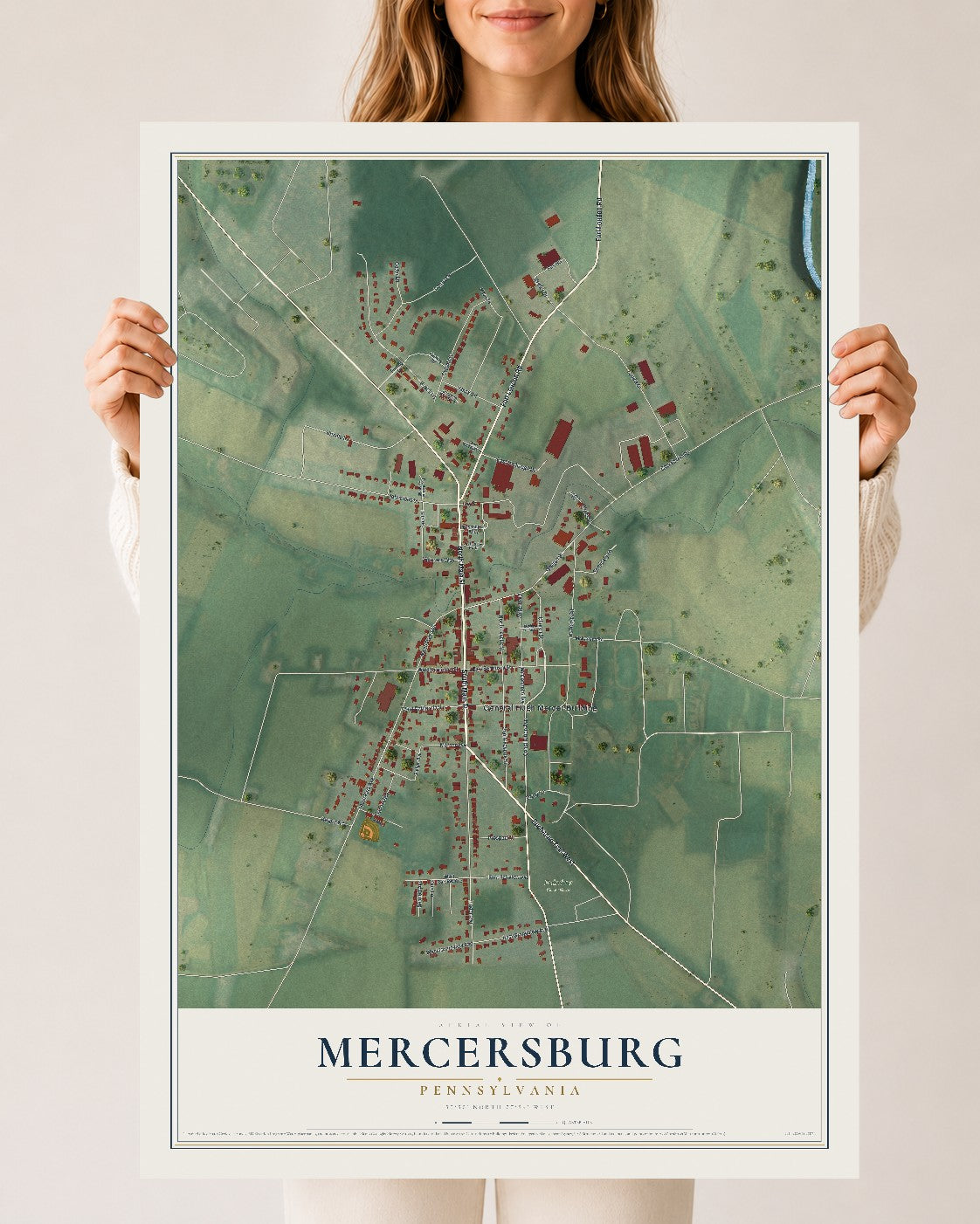 Map of Mercersburg, Pennsylvania, 24 x 36 inch unframed archival matte print