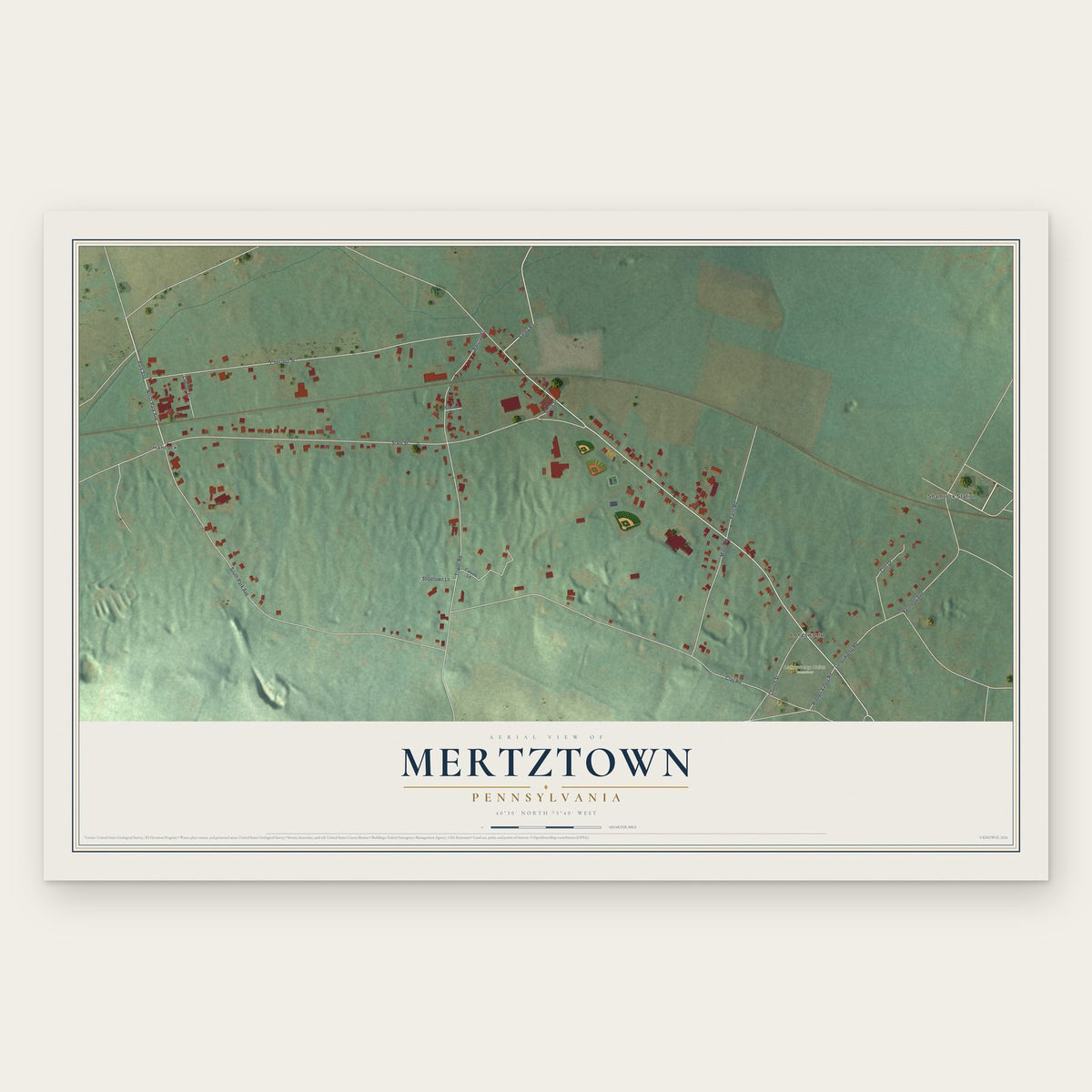 Mertztown, Pennsylvania map print, the full design