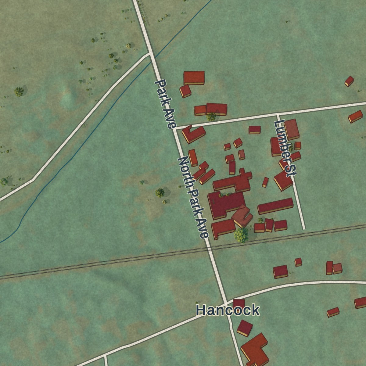 Close-up of the map of Mertztown, Pennsylvania print showing street and building detail