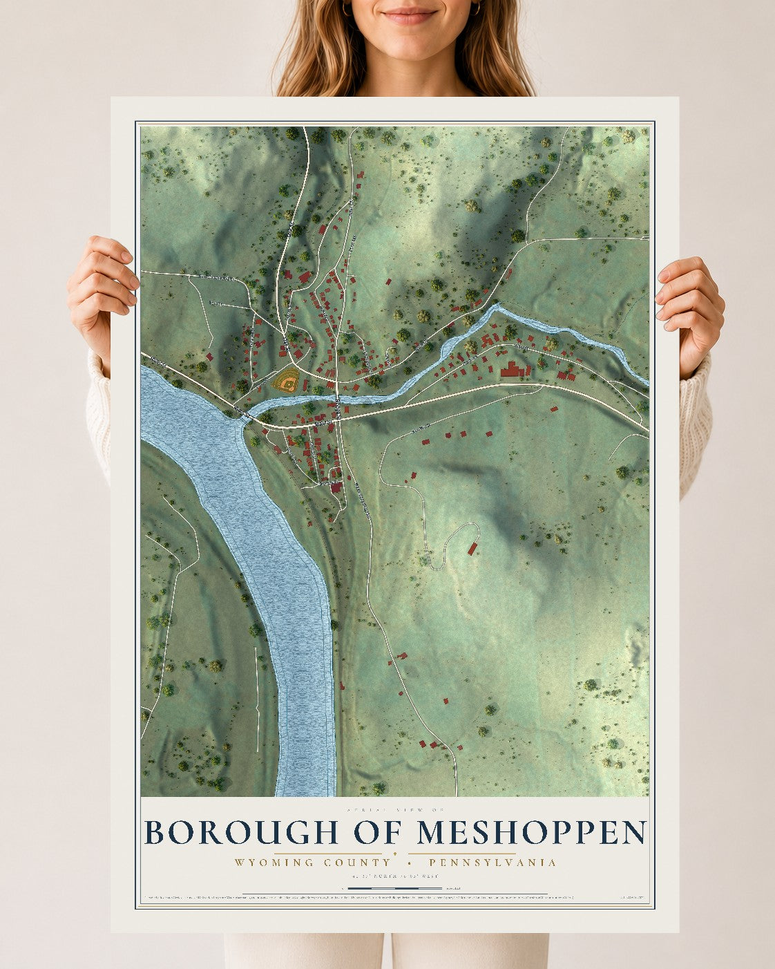 Map of the Borough of Meshoppen, Wyoming County, Pennsylvania, 24 x 36 inch unframed archival matte print