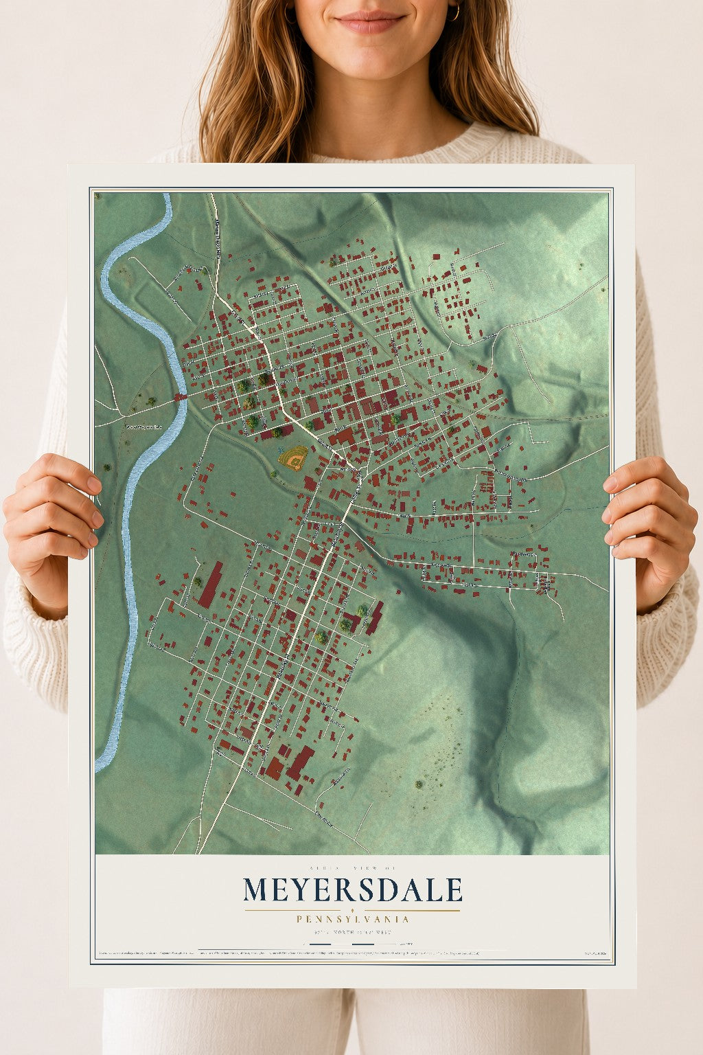 Map of Meyersdale, Pennsylvania, 18 x 24 inch unframed archival matte print