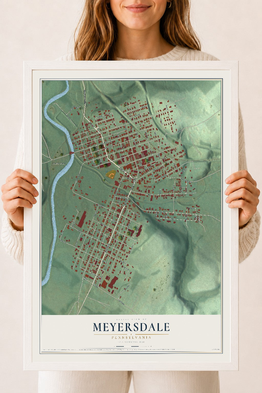 Map of Meyersdale, Pennsylvania, 18 x 24 inch print in a white wood frame