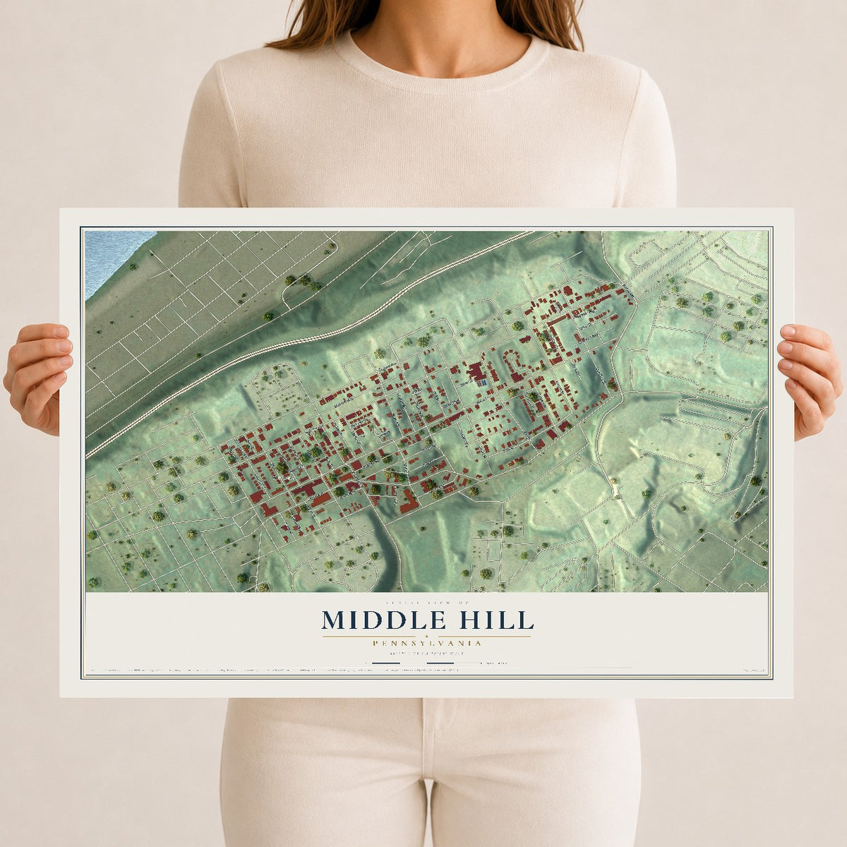 Map of Middle Hill, Pennsylvania, 12 x 18 inch unframed archival matte print