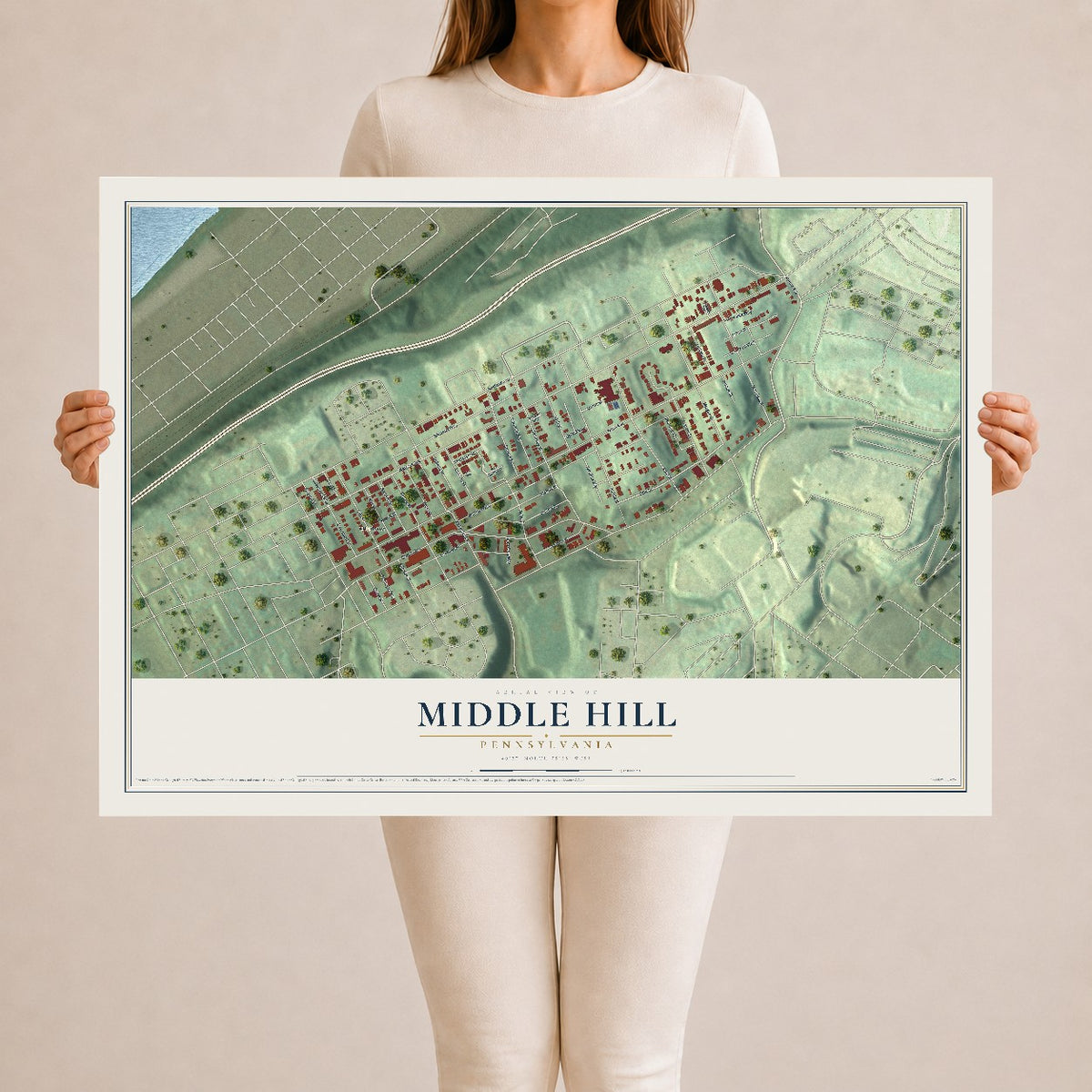 Map of Middle Hill, Pennsylvania, 24 x 36 inch unframed archival matte print