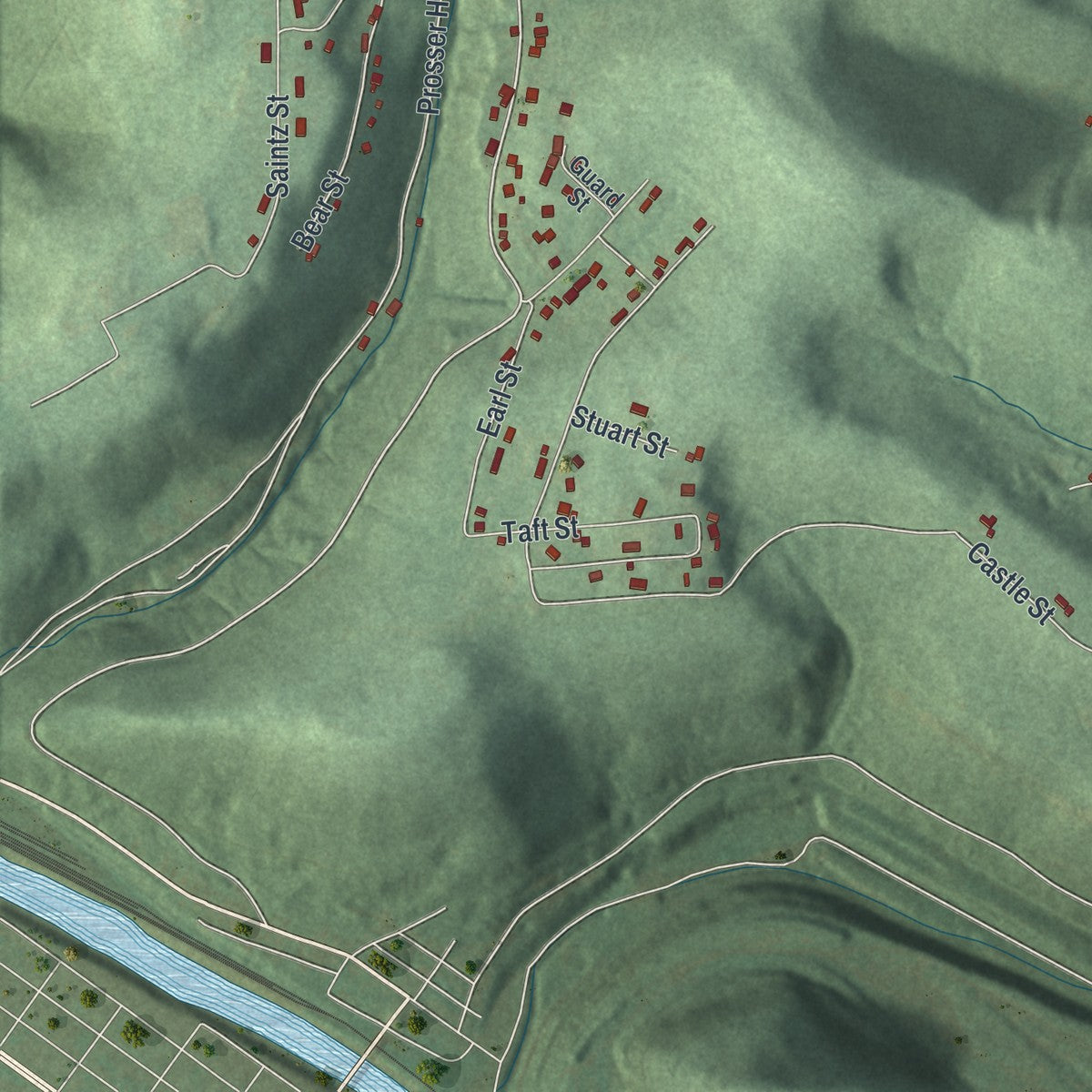 Second close-up of the map of Middle Taylor, Pennsylvania print showing more streets and buildings