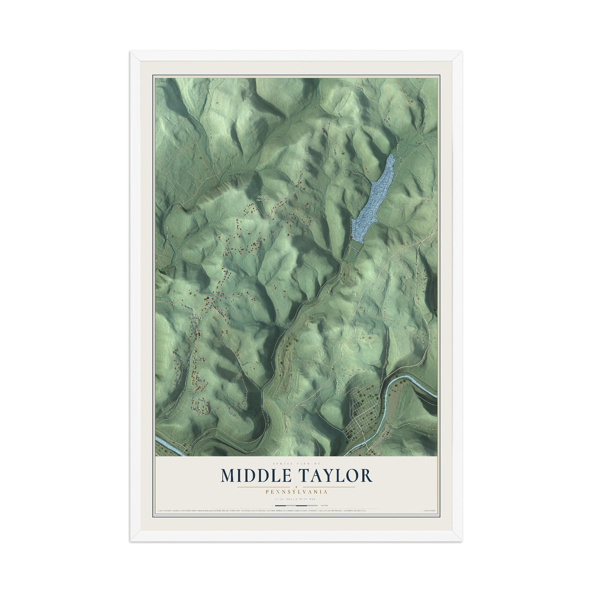 Map of Middle Taylor, Pennsylvania, 12 x 18 inch print in a white wood frame