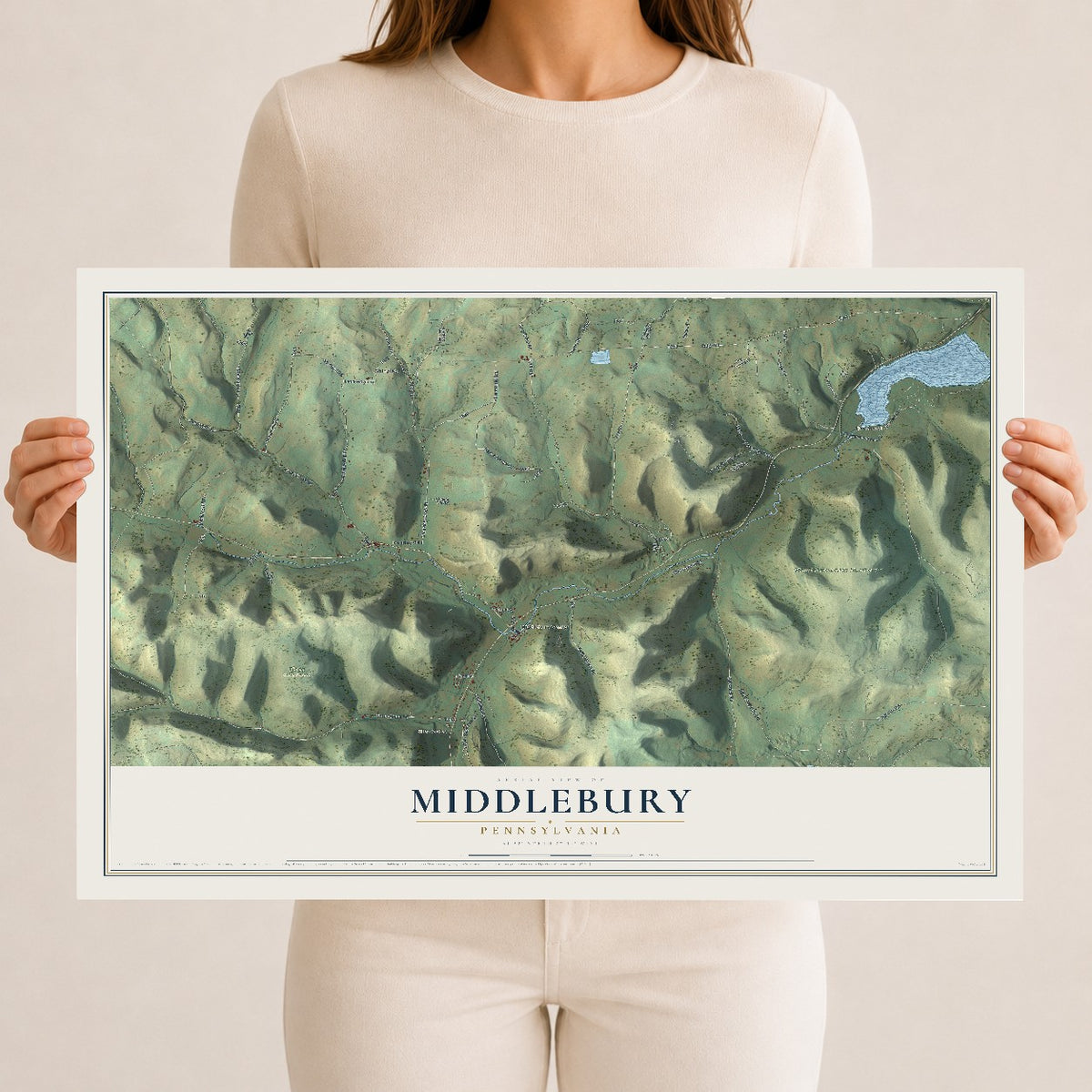Map of Middlebury, Pennsylvania, 12 x 18 inch unframed archival matte print