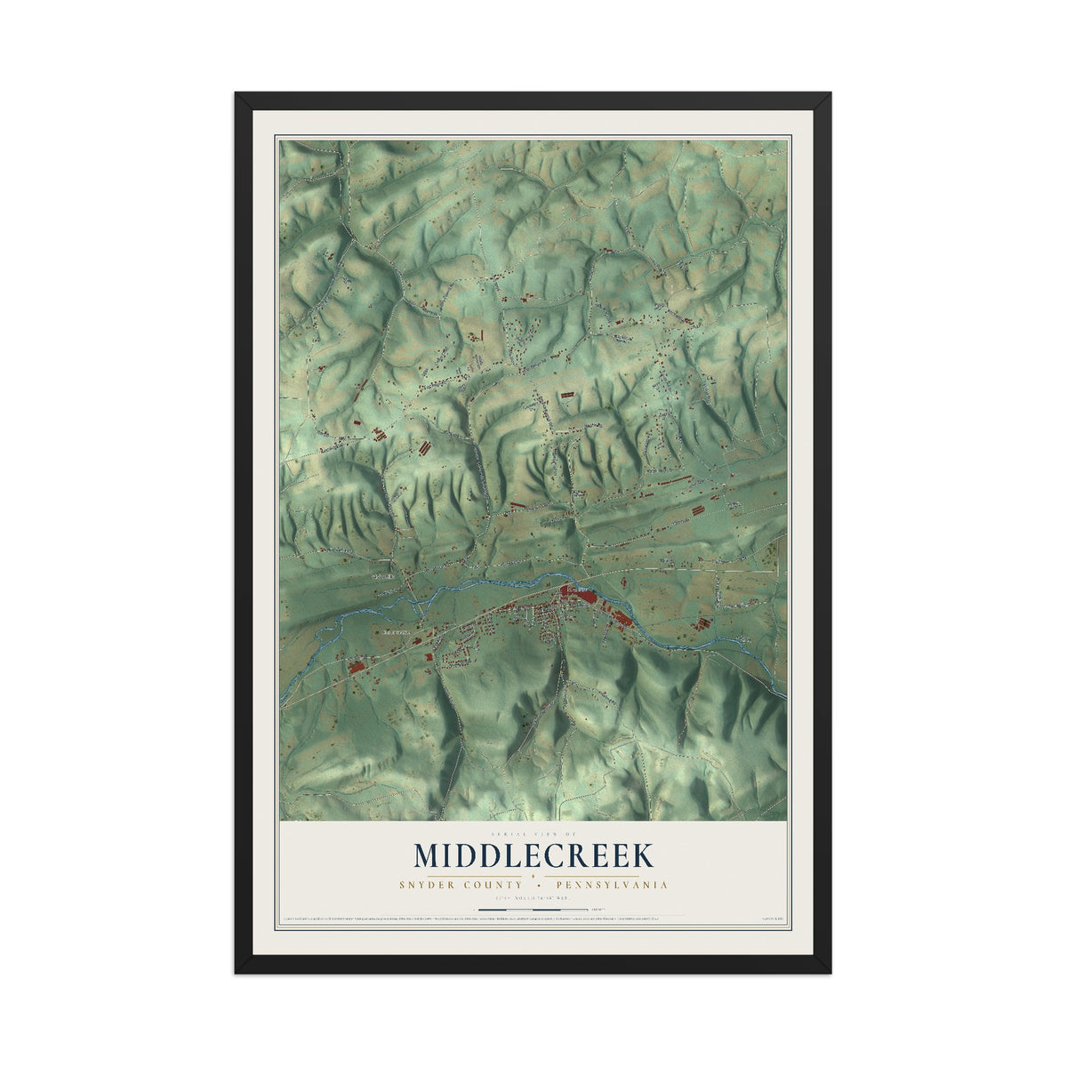 Map of Middlecreek, Snyder County, Pennsylvania, 12 x 18 inch print in a black wood frame