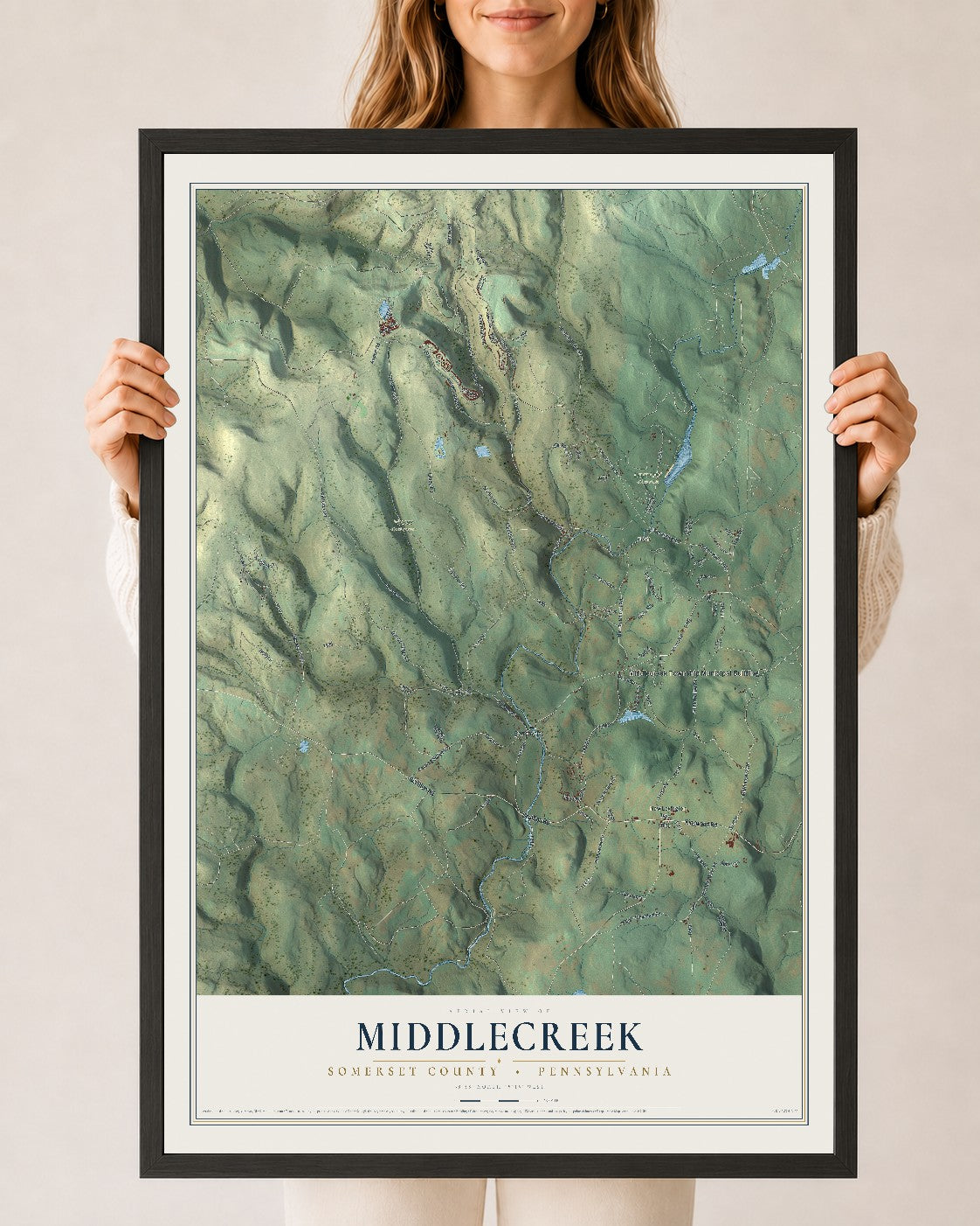 Map of Middlecreek, Somerset County, Pennsylvania, 24 x 36 inch print in a black wood frame