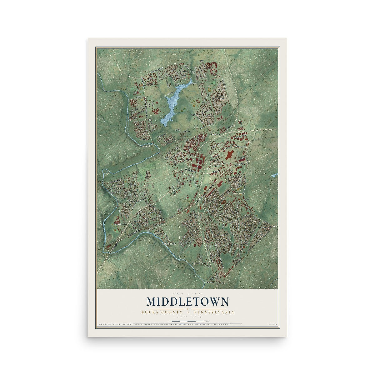 Map of Middletown, Bucks County, Pennsylvania, 12 x 18 inch unframed archival matte print