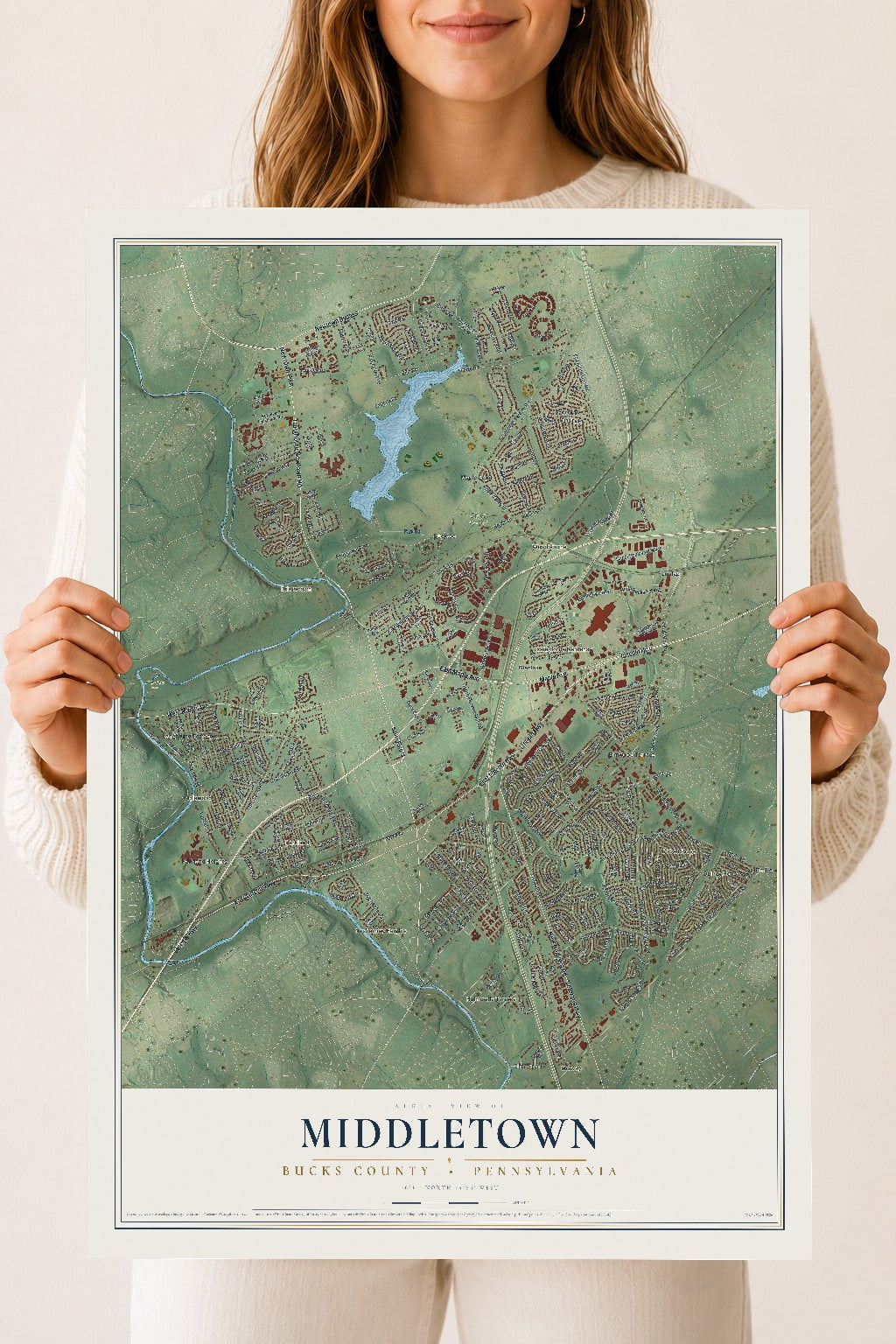Map of Middletown, Bucks County, Pennsylvania, 18 x 24 inch unframed archival matte print