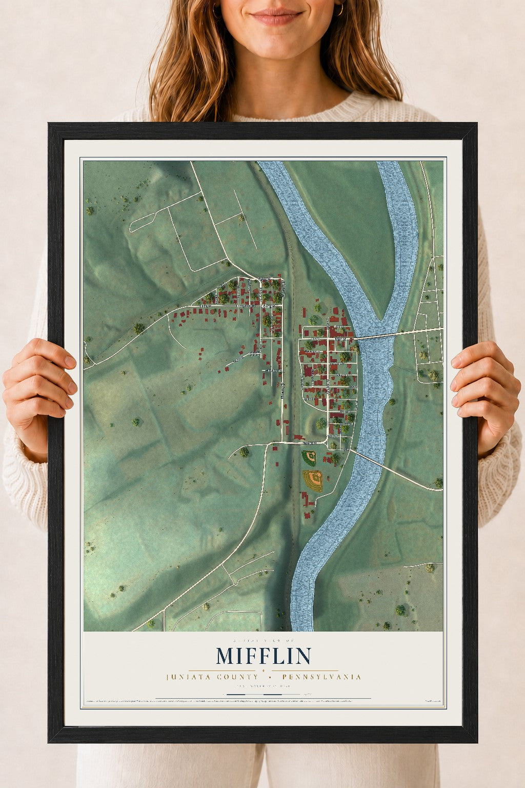 Map of Mifflin, Juniata County, Pennsylvania, 18 x 24 inch print in a black wood frame