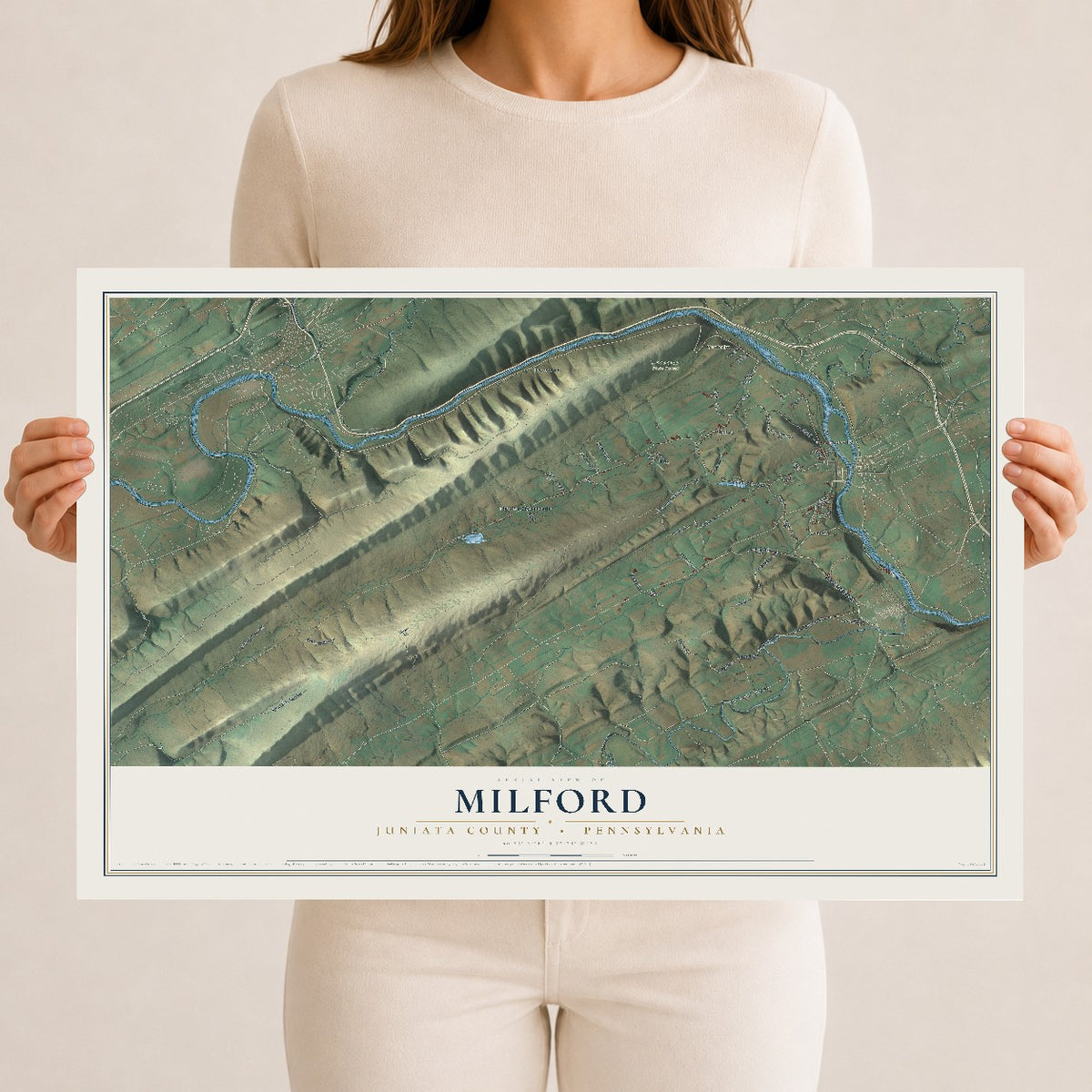 Map of Milford, Juniata County, Pennsylvania, 12 x 18 inch unframed archival matte print