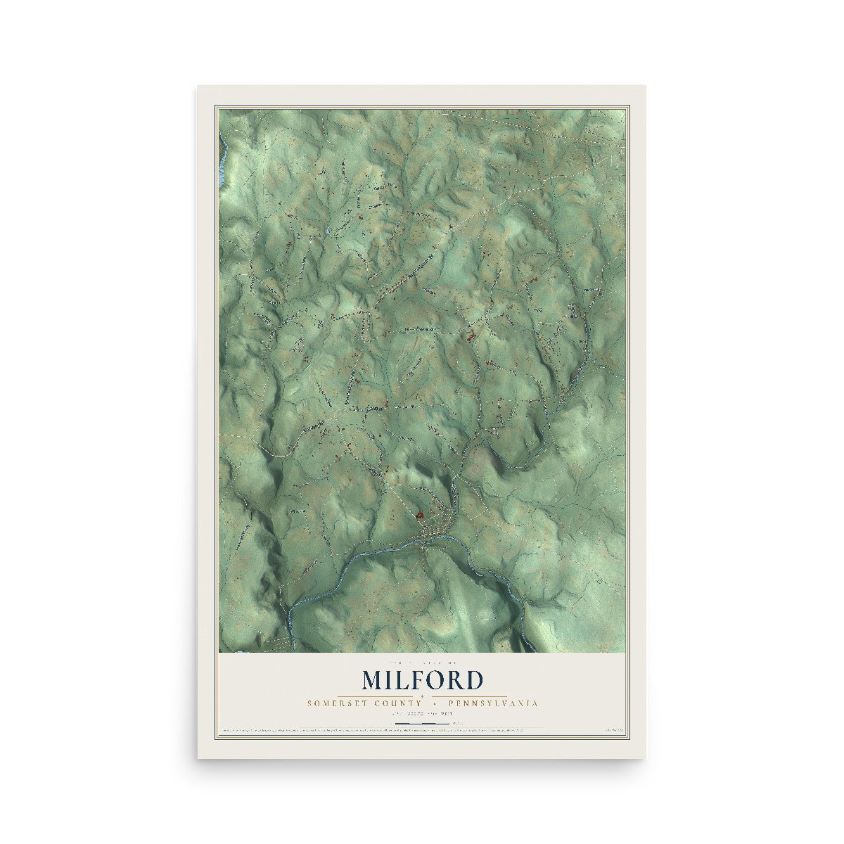 Map of Milford, Somerset County, Pennsylvania, 12 x 18 inch unframed archival matte print