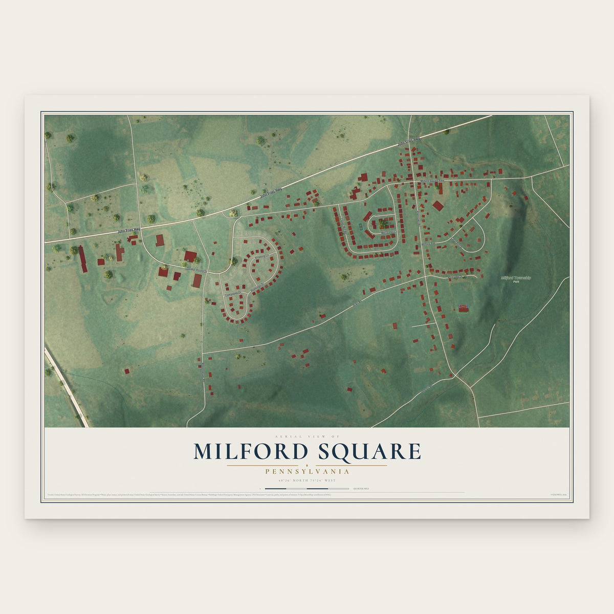 Milford Square, Pennsylvania map print, the full design