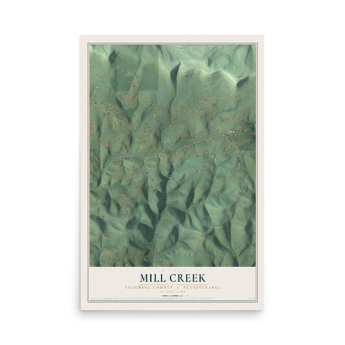 Map of Mill Creek, Lycoming County, Pennsylvania, 12 x 18 inch unframed archival matte print
