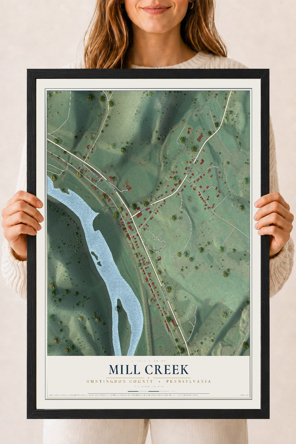 Map of Mill Creek, Huntingdon County, Pennsylvania, 18 x 24 inch print in a black wood frame