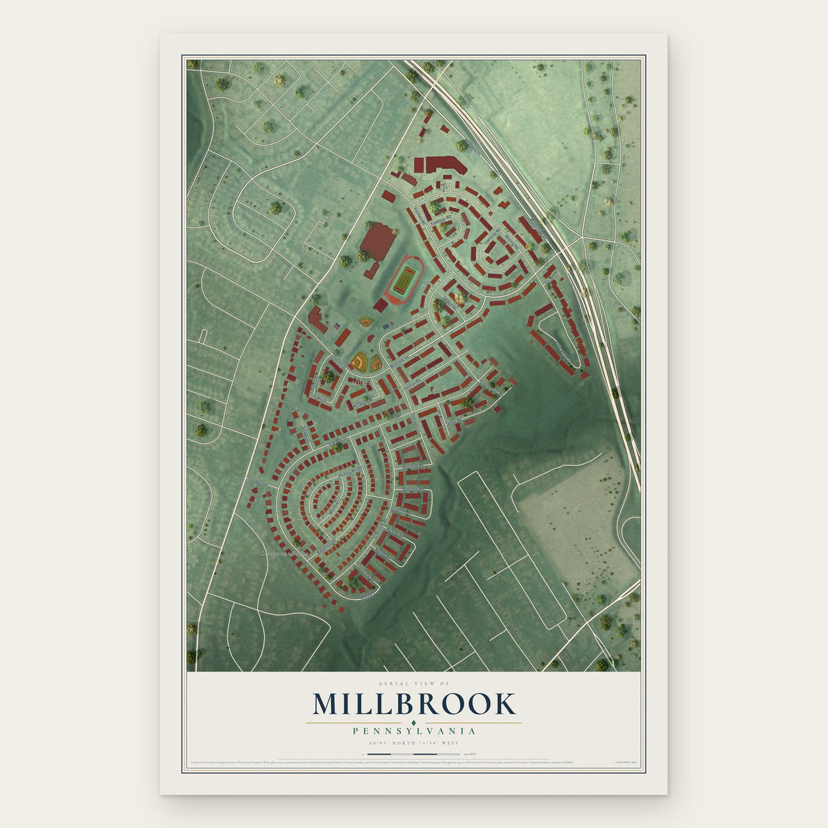 Millbrook, Pennsylvania map print, the full design