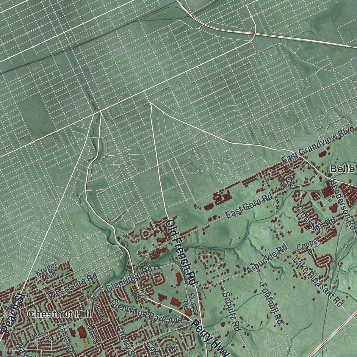 Second close-up of the map of Millcreek, Erie County, Pennsylvania print showing more streets and buildings