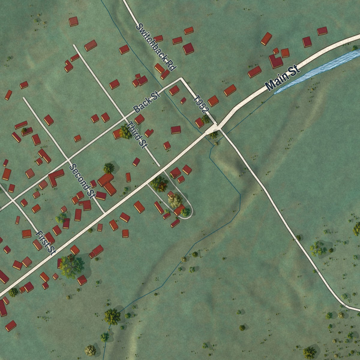 Close-up of the map of Millerton, Pennsylvania print showing street and building detail