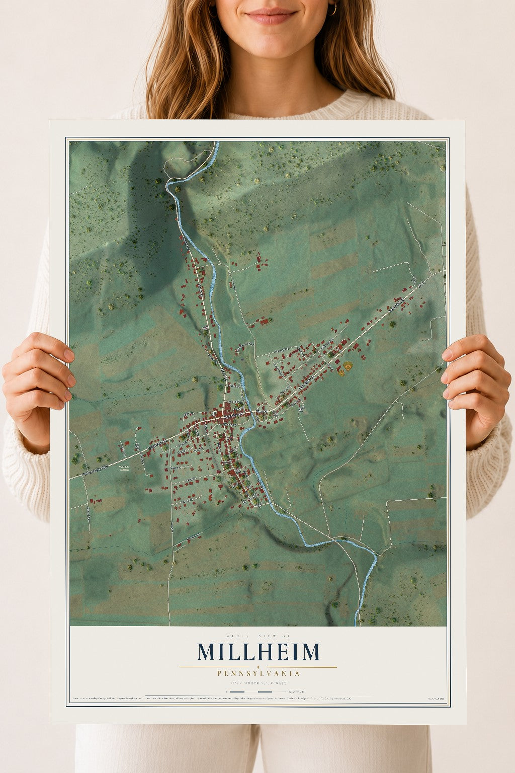 Map of Millheim, Pennsylvania, 18 x 24 inch unframed archival matte print