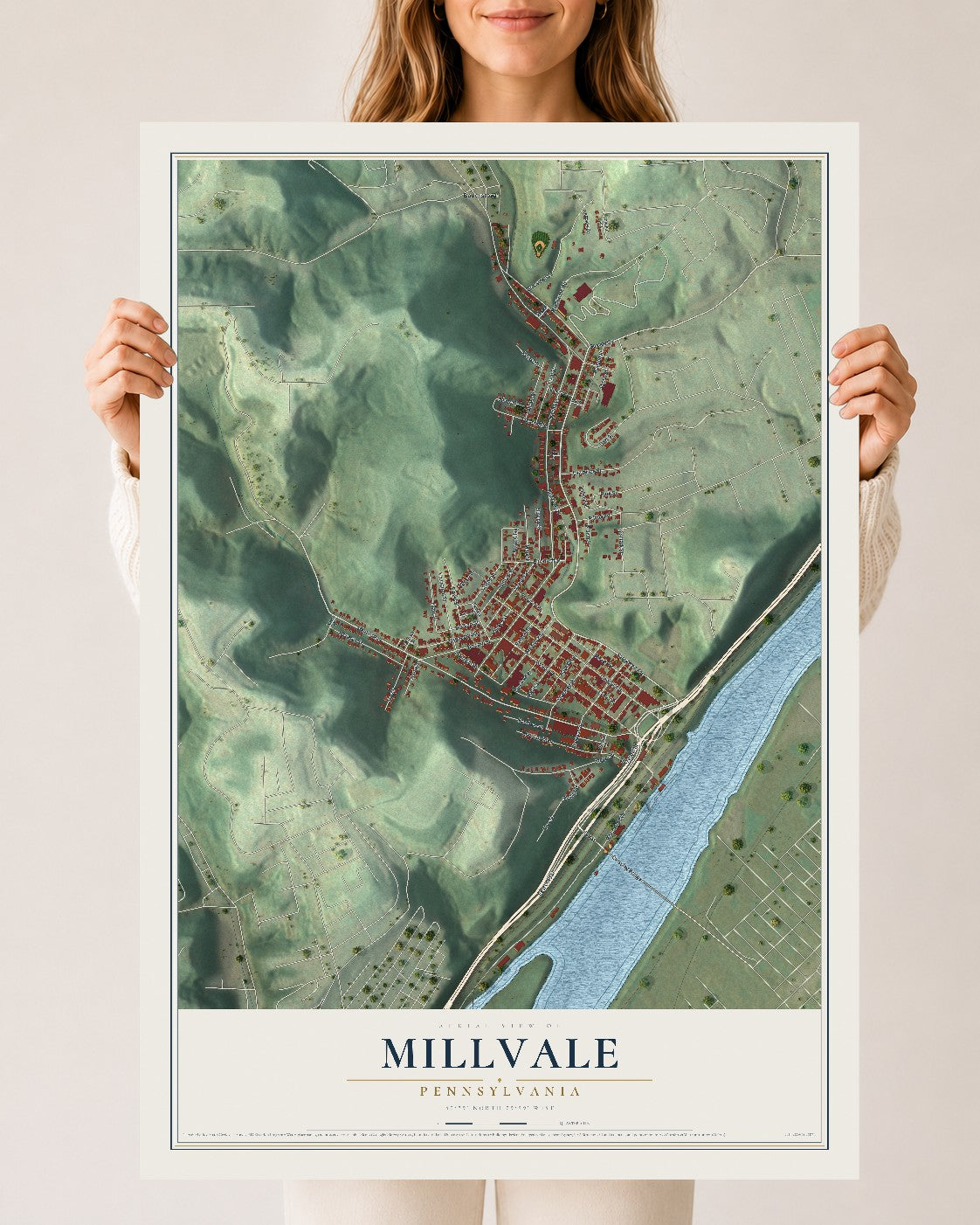 Map of Millvale, Pennsylvania, 24 x 36 inch unframed archival matte print