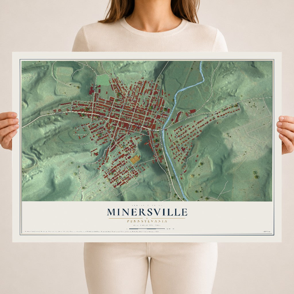 Map of Minersville, Pennsylvania, 18 x 24 inch unframed archival matte print