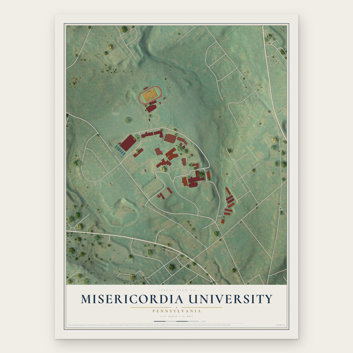 Misericordia University, Pennsylvania map print, the full design