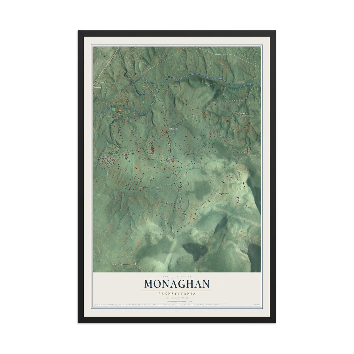 Map of Monaghan, Pennsylvania, 12 x 18 inch print in a black wood frame