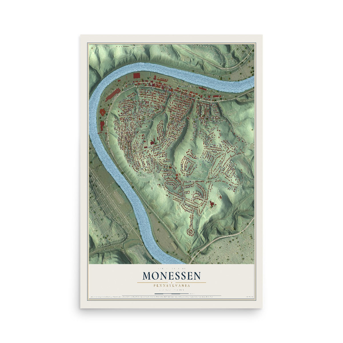 Map of Monessen, Pennsylvania, 12 x 18 inch unframed archival matte print