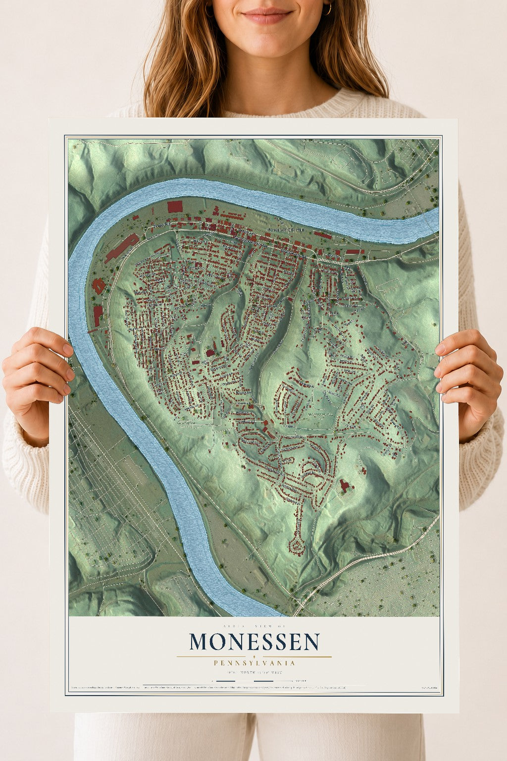Map of Monessen, Pennsylvania, 18 x 24 inch unframed archival matte print