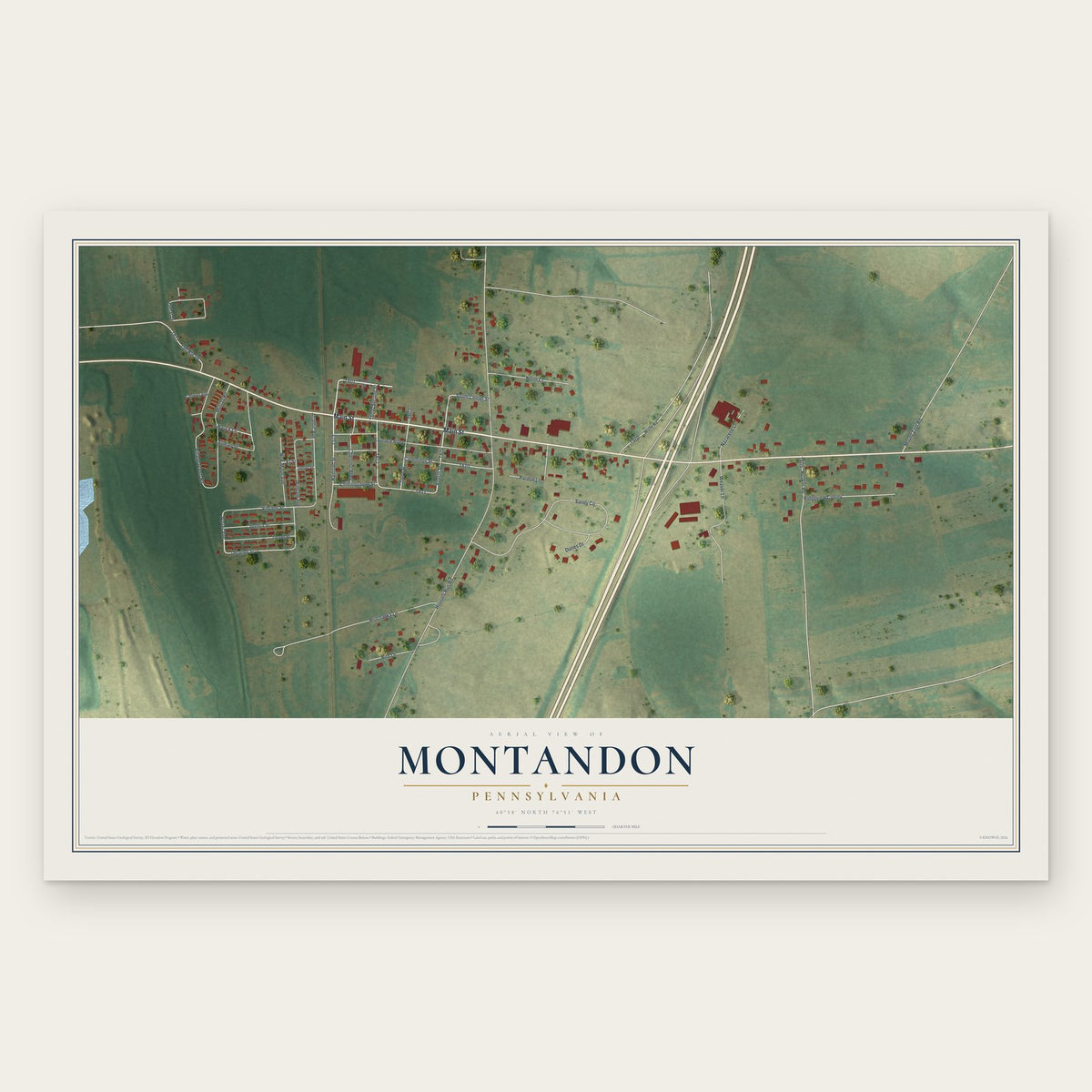 Montandon, Pennsylvania map print, the full design
