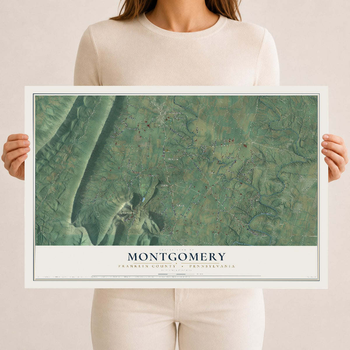 Map of Montgomery, Franklin County, Pennsylvania, 12 x 18 inch unframed archival matte print