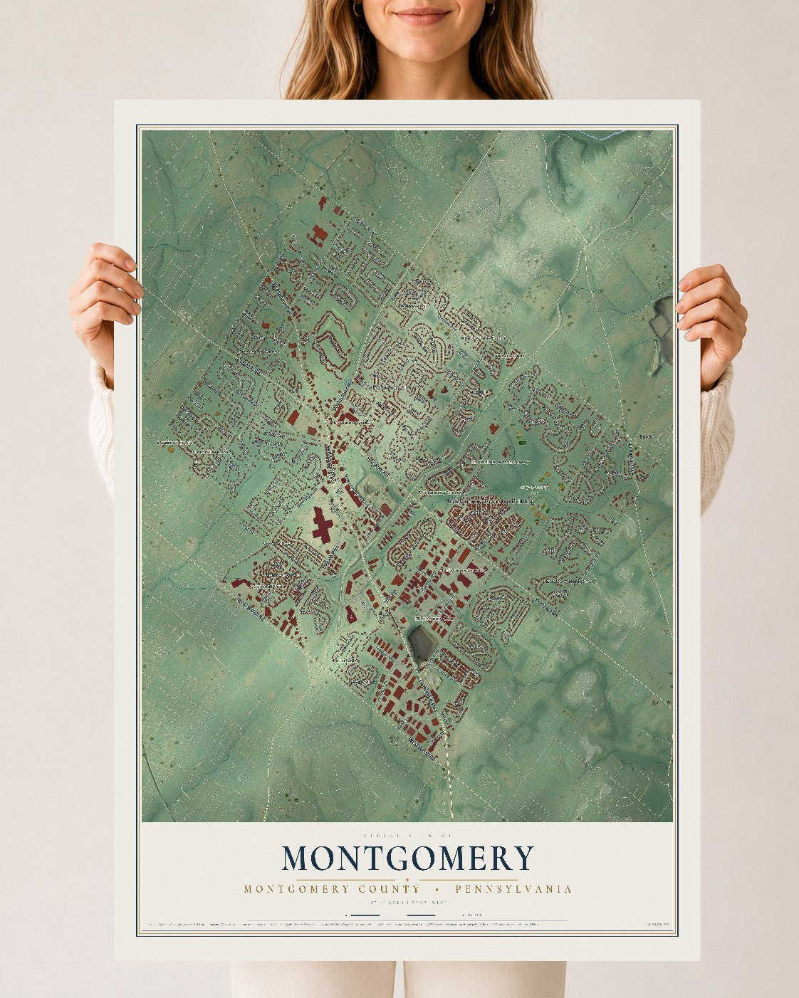 Map of Montgomery, Montgomery County, Pennsylvania, 24 x 36 inch unframed archival matte print