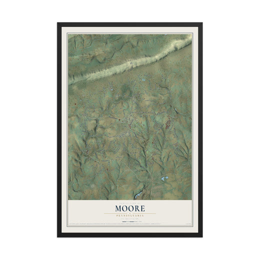 Map of Moore, Pennsylvania, 12 x 18 inch print in a black wood frame