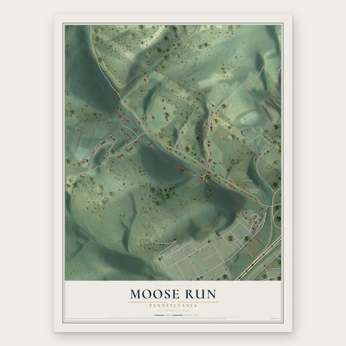 Moose Run, Pennsylvania map print, the full design
