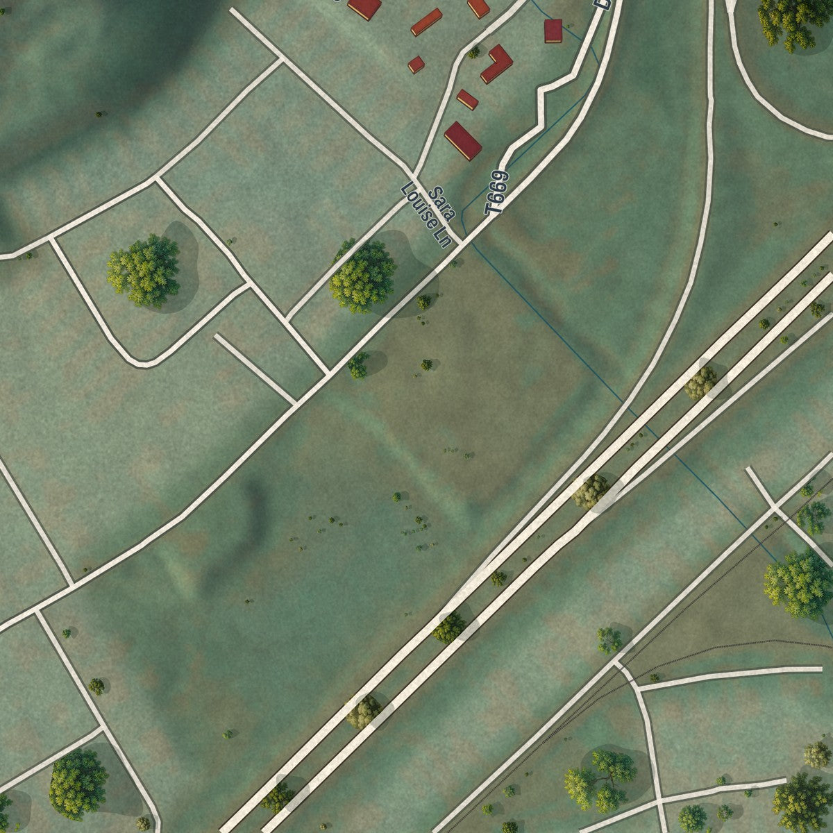 Close-up of the map of Moose Run, Pennsylvania print showing street and building detail