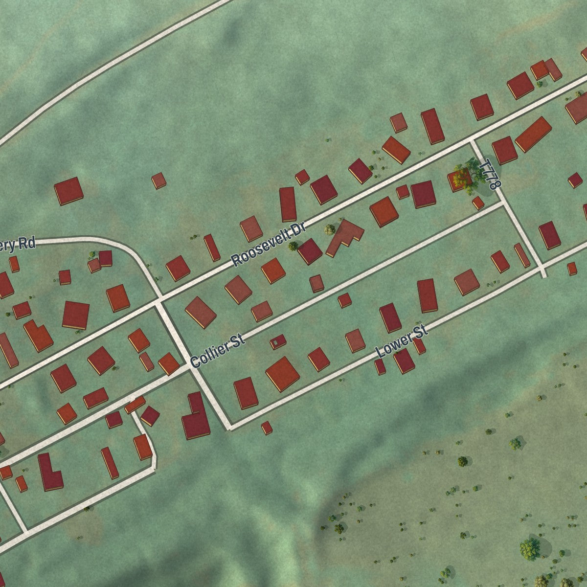 Close-up of the map of Morea, Pennsylvania print showing street and building detail