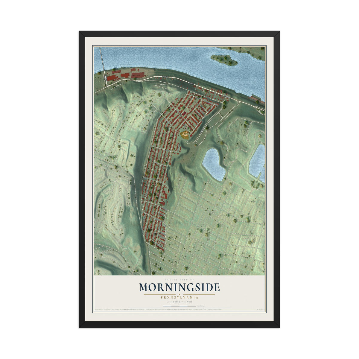 Map of Morningside, Pennsylvania, 12 x 18 inch print in a black wood frame