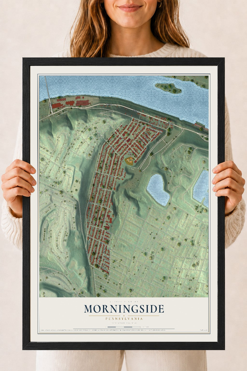 Map of Morningside, Pennsylvania, 18 x 24 inch print in a black wood frame