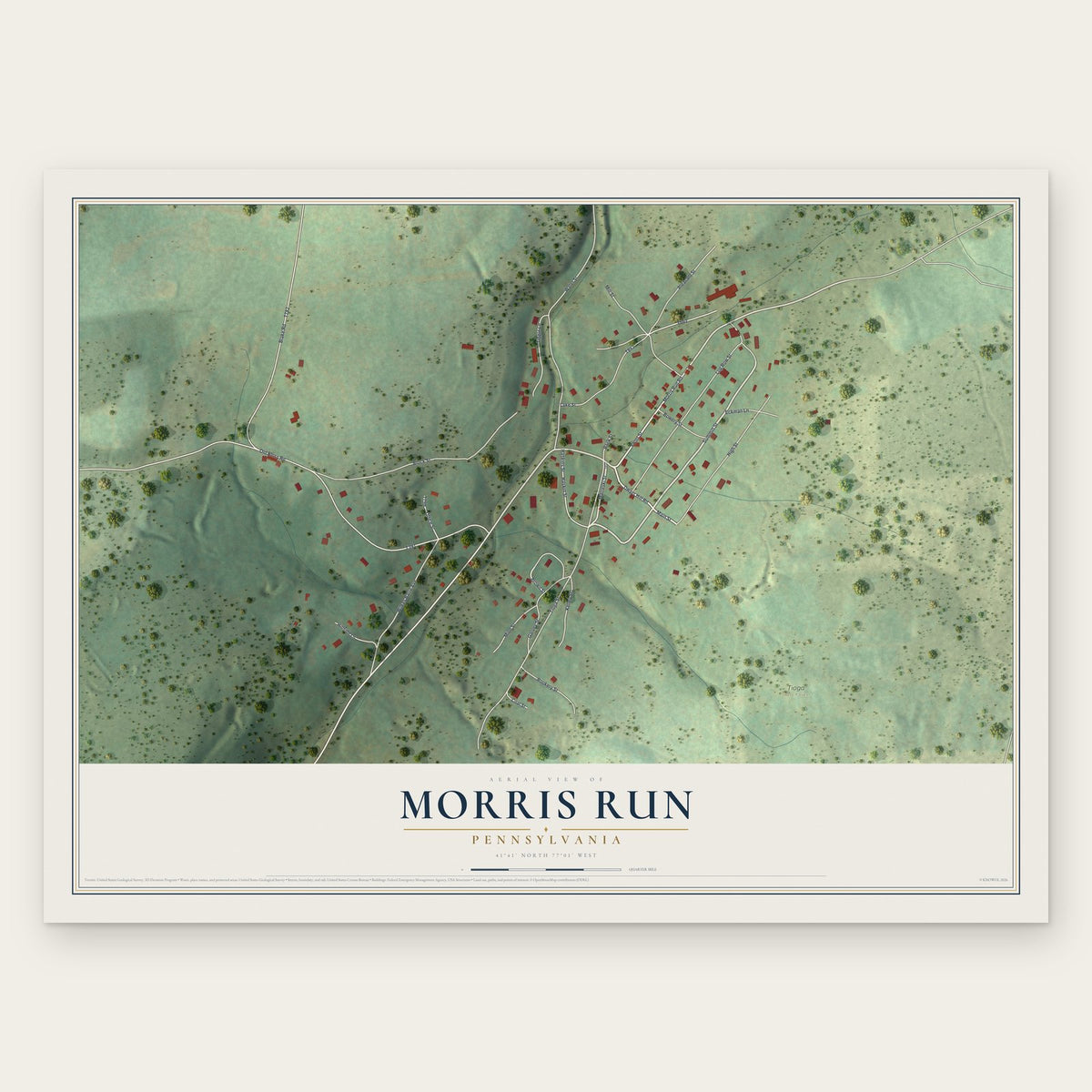 Morris Run, Pennsylvania map print, the full design