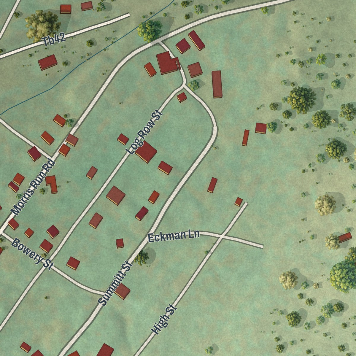 Close-up of the map of Morris Run, Pennsylvania print showing street and building detail